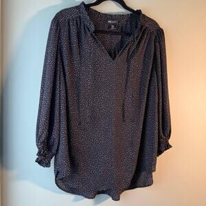 Jones New York Women's (Jones & Co) Plus Size Black With Dots Blouse 1X